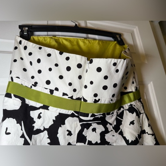 Anne Klein Strapless Black & White Floral Dress Green Bow Size 12 Fit & Flare - Picture 5 of 8